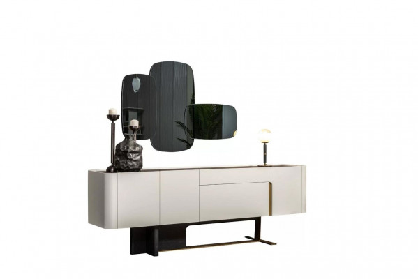 Sideboard White Cabinet Mirror Dresser Wood Set Dresser