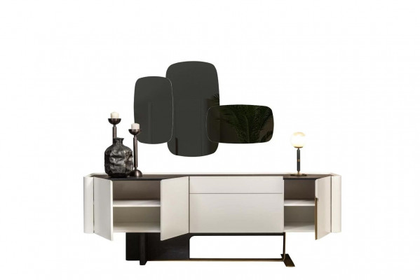 Sideboard White Cabinet Mirror Dresser Wood Set Dresser