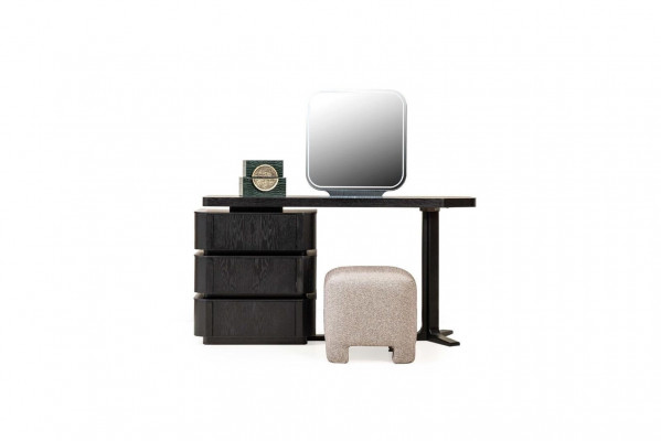Dressing table, makeup table, mirror, console table, wood, black, set of 3 pieces