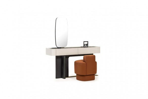 Set console table, stool, dressing table, vanity table, wood, white, orange