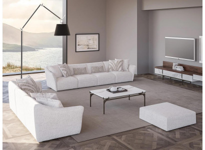 Luxury White 2x Sofa Four-Seater Living Room Coffee Table Modern Textile Furniture