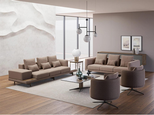 Complete 6-piece brown furniture set: 2x three-seater sofa, upholstered furniture, 2x armchair