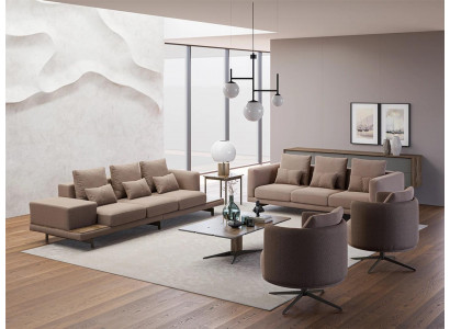 Complete 6-piece brown furniture set: 2x three-seater sofa, upholstered furniture, 2x armchair