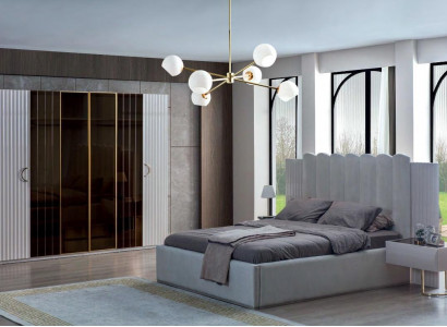 Modern gray bedroom furniture designer double bed wardrobe 4-piece set