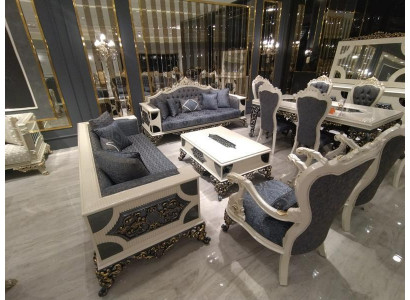 Designer living room set: 2x sofas, stylish armchair, luxury living room set