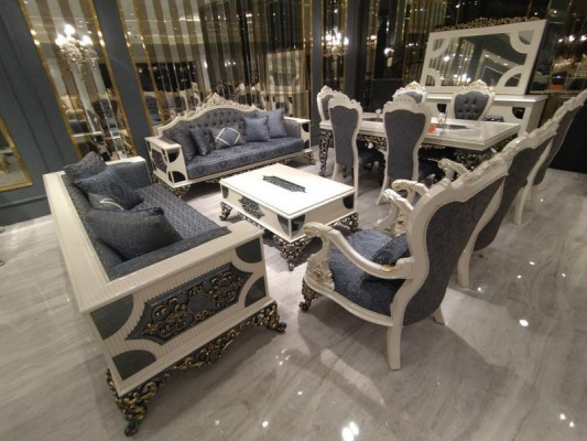 Designer living room set: 2x sofas, stylish armchair, luxury living room set