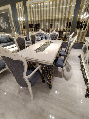 Glamorous Dining Room Set Dining Table + 6x Chairs + Sideboard with Mirror 8 pcs