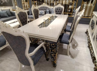 Glamorous Dining Room Set Dining Table + 6x Chairs + Sideboard with Mirror 8 pcs