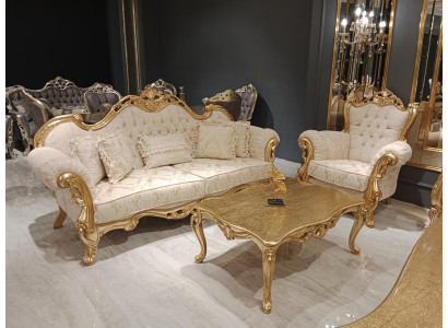 Sofa set 3+3+1+1 seater classic relax armchairs Chesterfield Baroque style 4-piece