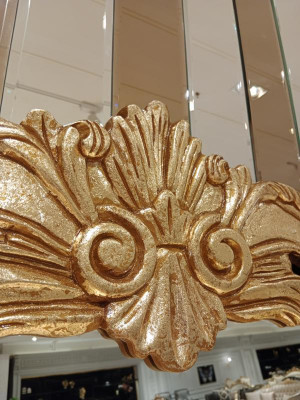 Classic dining table + 6x chairs + sideboard with mirror gold wood dresser new