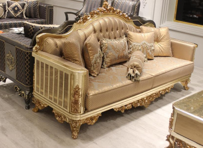 Sofa set 3+3-seater living room set design sofa gold Chesterfield textile new