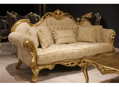 Design Sofa Set 3+3 Seater Classic Set Wood Textile Complete 2x Sofa New