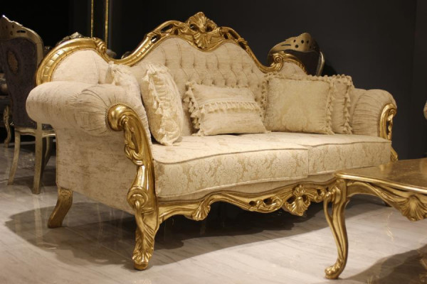Design Sofa Set 3+3 Seater Classic Set Wood Textile Complete 2x Sofa New