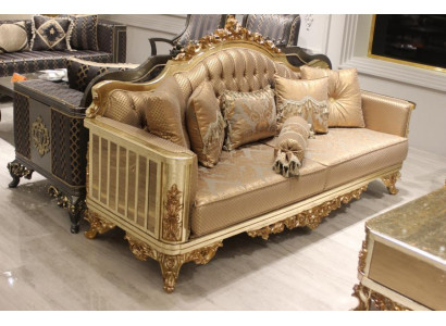 Chesterfield Sofa Set 3+1+1 Group Complete Set Armchair Sofa Gold Textile Suite