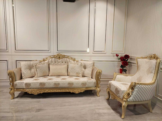 Sofa set 3+1 seater armchair table with carved legs coffee table
