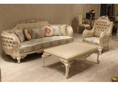 Exclusive Cozy Living Room 3-Seater Sofa Modern 2x Armchair Design