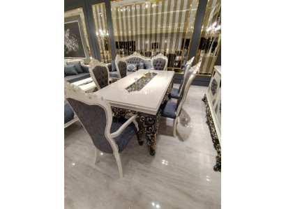 Luxurious dining room set with dining table, 6 chairs, and stylish elegance