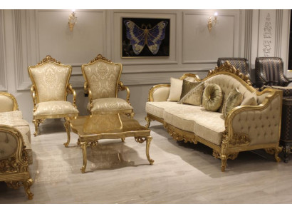 Classic sofa set 311 seater couch set wood armchair textile complete new