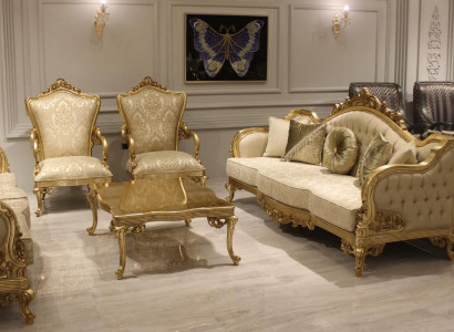 Classic sofa set 311 seater couch set wood armchair textile complete new