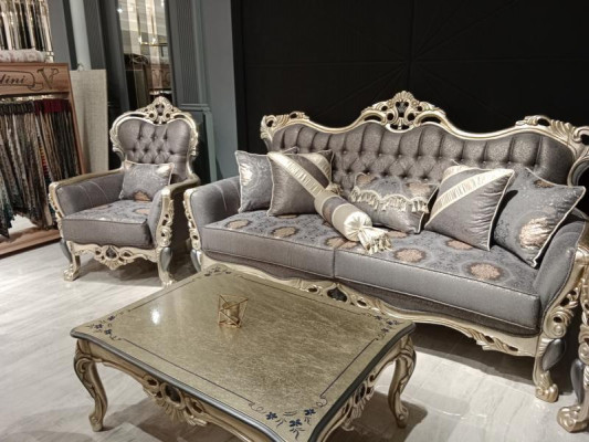 Elegant sofa with armchair sofa set gray 2-piece living room furniture