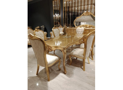 Classic Gold Dining Room Set Wooden Table Dining Table + 4x Chairs Kitchen Wood New