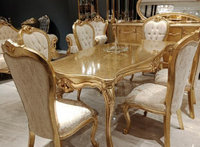 Classic Gold Dining Room Set Wooden Table Dining Table + 4x Chairs Kitchen Wood New