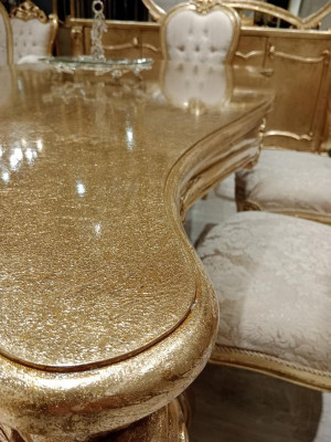 Classic Gold Dining Room Set Wooden Table Dining Table + 4x Chairs Kitchen Wood New