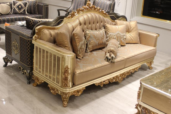 Luxury Sofa 3-Seater Textile Sofa Gold Design Furniture 3-Seater Chesterfield Upholstery New