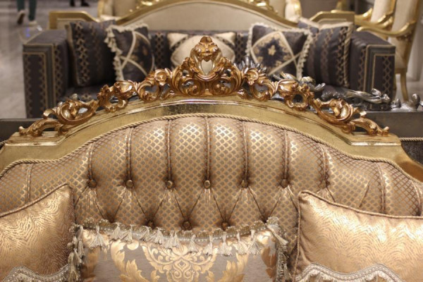 Luxury Sofa 3-Seater Textile Sofa Gold Design Furniture 3-Seater Chesterfield Upholstery New