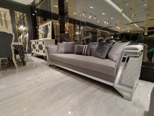 Elegant living room furniture, three-seater sofa, high-quality three-seater sofa, gray