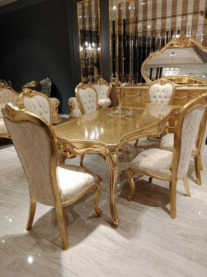 Classic Dining Table 200x110cm Gold Luxury Wood Table Dining Kitchen New Design Tables