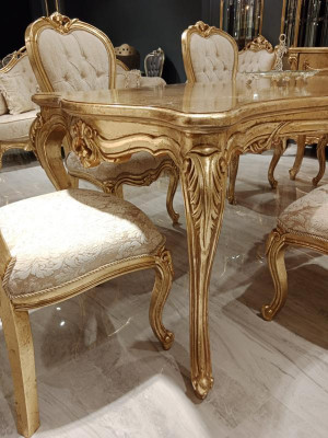 Classic Dining Table 200x110cm Gold Luxury Wood Table Dining Kitchen New Design Tables