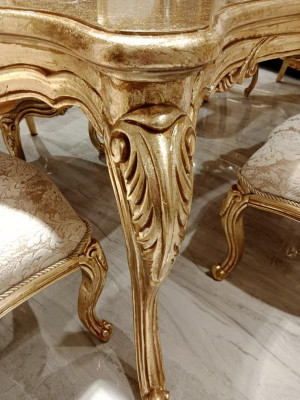 Classic Dining Table 200x110cm Gold Luxury Wood Table Dining Kitchen New Design Tables