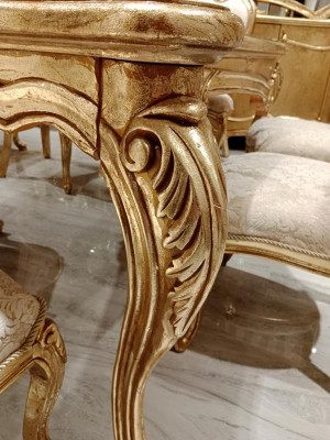Classic Dining Table 200x110cm Gold Luxury Wood Table Dining Kitchen New Design Tables