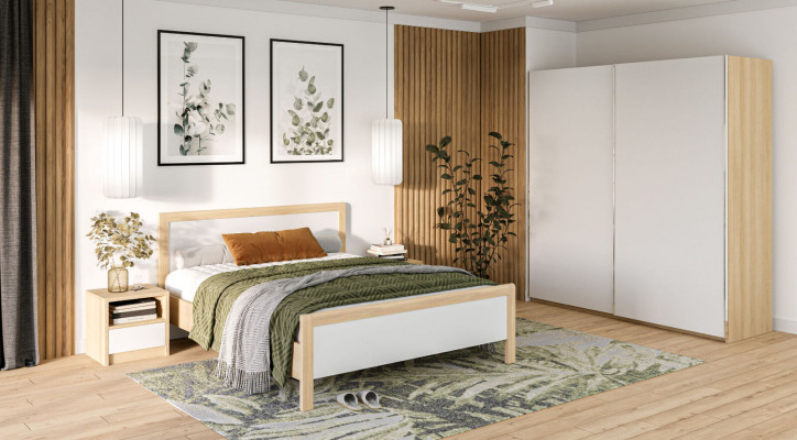 White bedroom furniture luxury bed nightstands large wardrobe