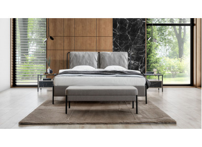 Exclusive bedroom double bed metal frame modern bench luxury furniture