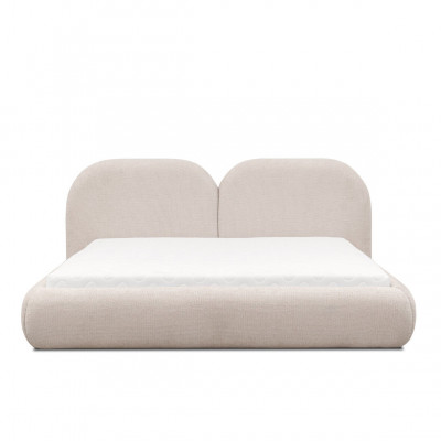 Beige bedroom double bed round textile headboard upholstered bed new