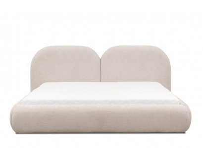 Beige bedroom double bed round textile headboard upholstered bed new