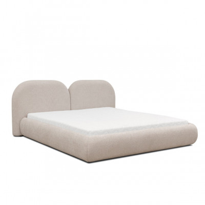 Beige bedroom double bed round textile headboard upholstered bed new