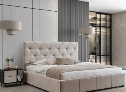 Luxurious upholstered bed high headboard bedroom furnishings