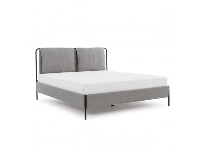 Modern bedroom bed gray double bed metal frame textile beds