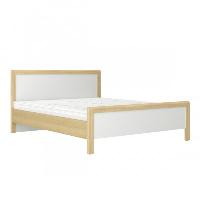 Modern white double bed, bedroom furniture, high-quality wooden frame.