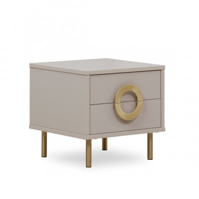 Designer beige nightstand with 2 drawers bedroom bed console