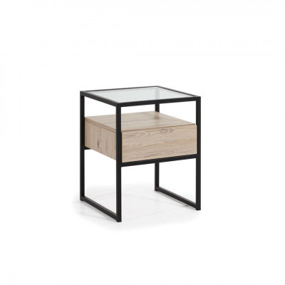 Bedroom Modern Nightstand Glass Top Metal Frame Wood Furniture