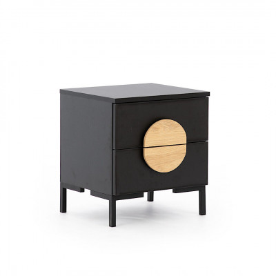 Black nightstand designer bedside table with 2 drawers wooden furniture