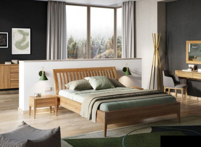 Bed Bedroom Double Beds 3-piece Set 2x Nightstands Solid Wood Real Wood