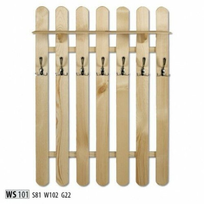Wardrobe cabinet with 7 hooks, wooden wall panel corridor.