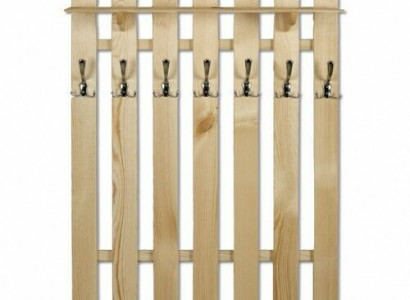 Wardrobe cabinet with 7 hooks, wooden wall panel corridor.