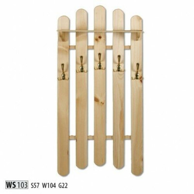 Handcrafted wall coat rack made of solid pine wood wardrobe with 5 hooks