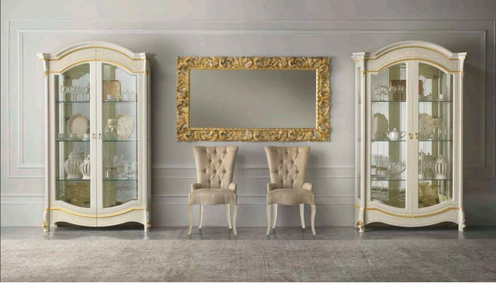Classic living room furniture white gold wood showcase display cabinet furniture